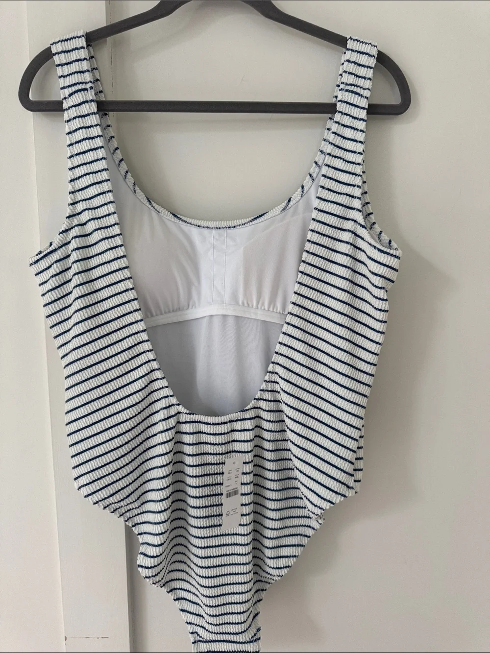 NWT J Crew Claudia scrunchie one-piece Blue White Striped Swimsuit 14